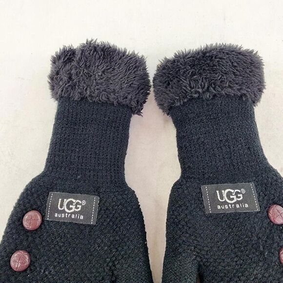 UGG Plush Knit lined Gloves Size S/M Black button accents Winter Glove - Picture 6 of 6